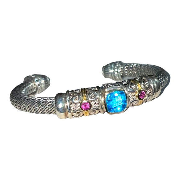 Gabrielle Bruni Jewelry - Gabrielle Bruni Sterling Silver 925 Mesh Cuff Bracelet w 18K BLUE TOPAZ